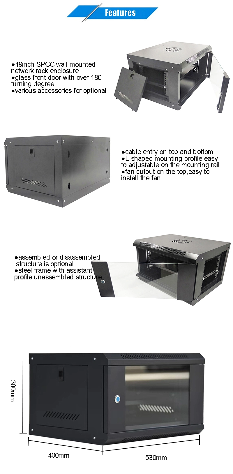 6u Combined Back Swing Wall Mounted Intelligent Network Cabinet